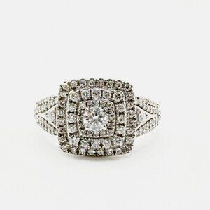 NATURAL Round Diamond Double Halo Diamond Engagement Ring 18K White Gold
